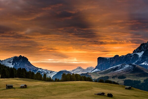 A house in the valley at sunset