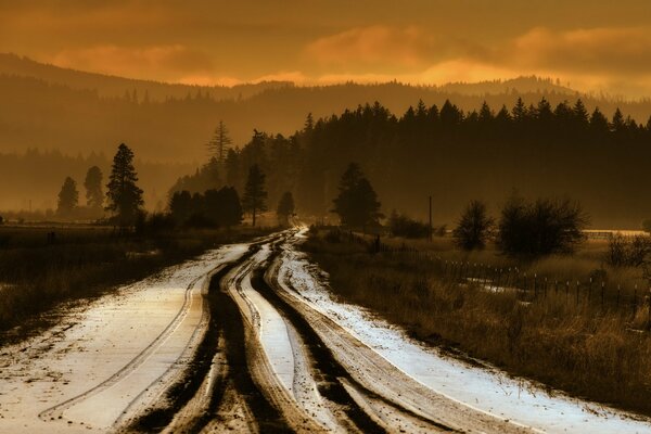 Strada notturna. Prima neve