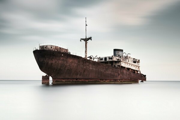 Landscape, ghost ship at sea