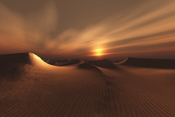 Дюны в пустыне на закате пейзаж