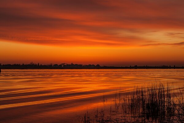 Beautiful landscape of river and sunset