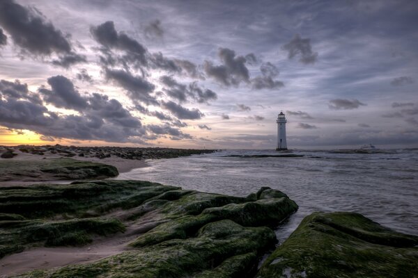 A lonely lighthouse at sea