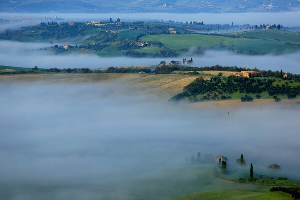 Misty hills of Italian Tuscany