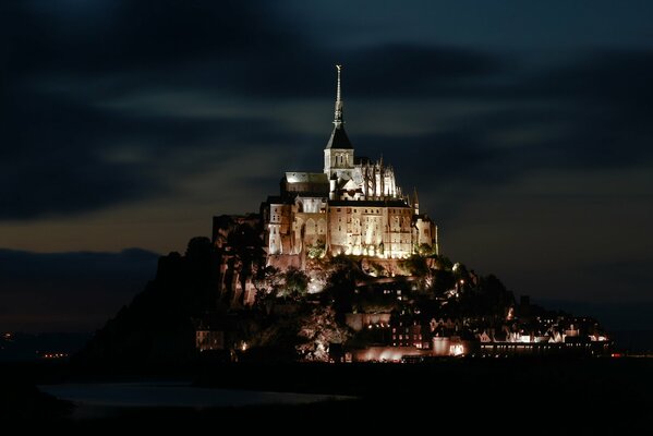 Mont Saint-Michel Castle in night illumination