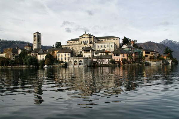 Classic European buildings above the water