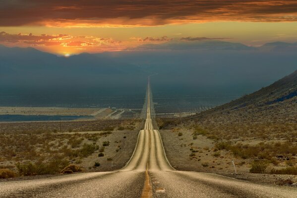 The state of California, Death Valley, the road is visible