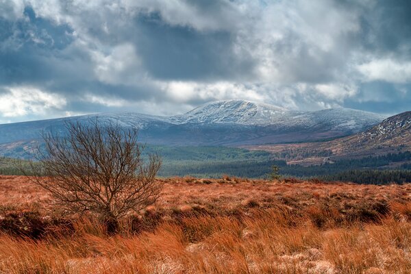 Landscape mountains covered with clouds