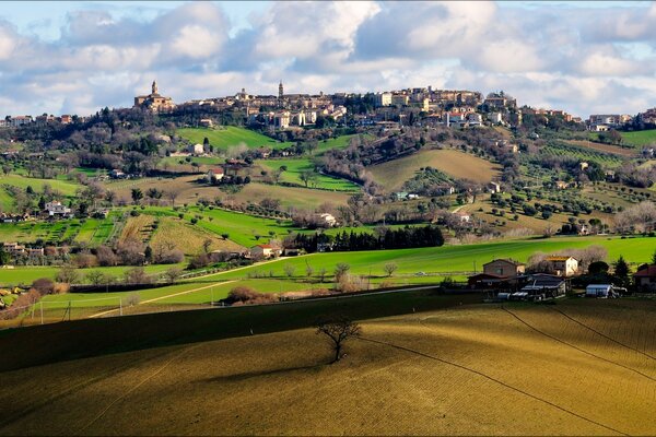 Italian landscapes. Hills and fields of Macerata