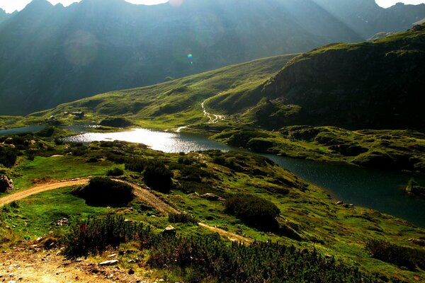 A mountain road and a beautiful river