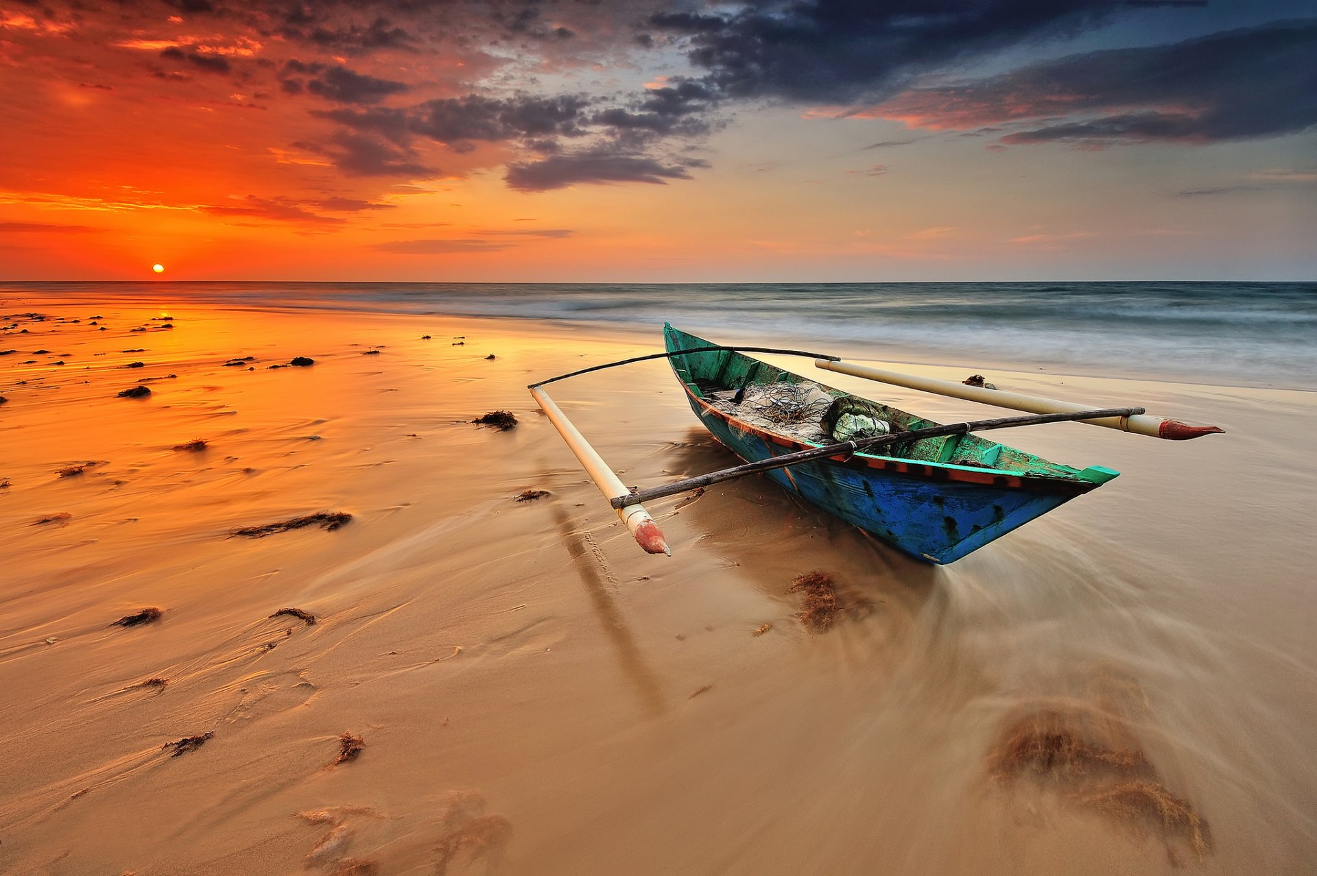 mer plage bateau coucher de soleil