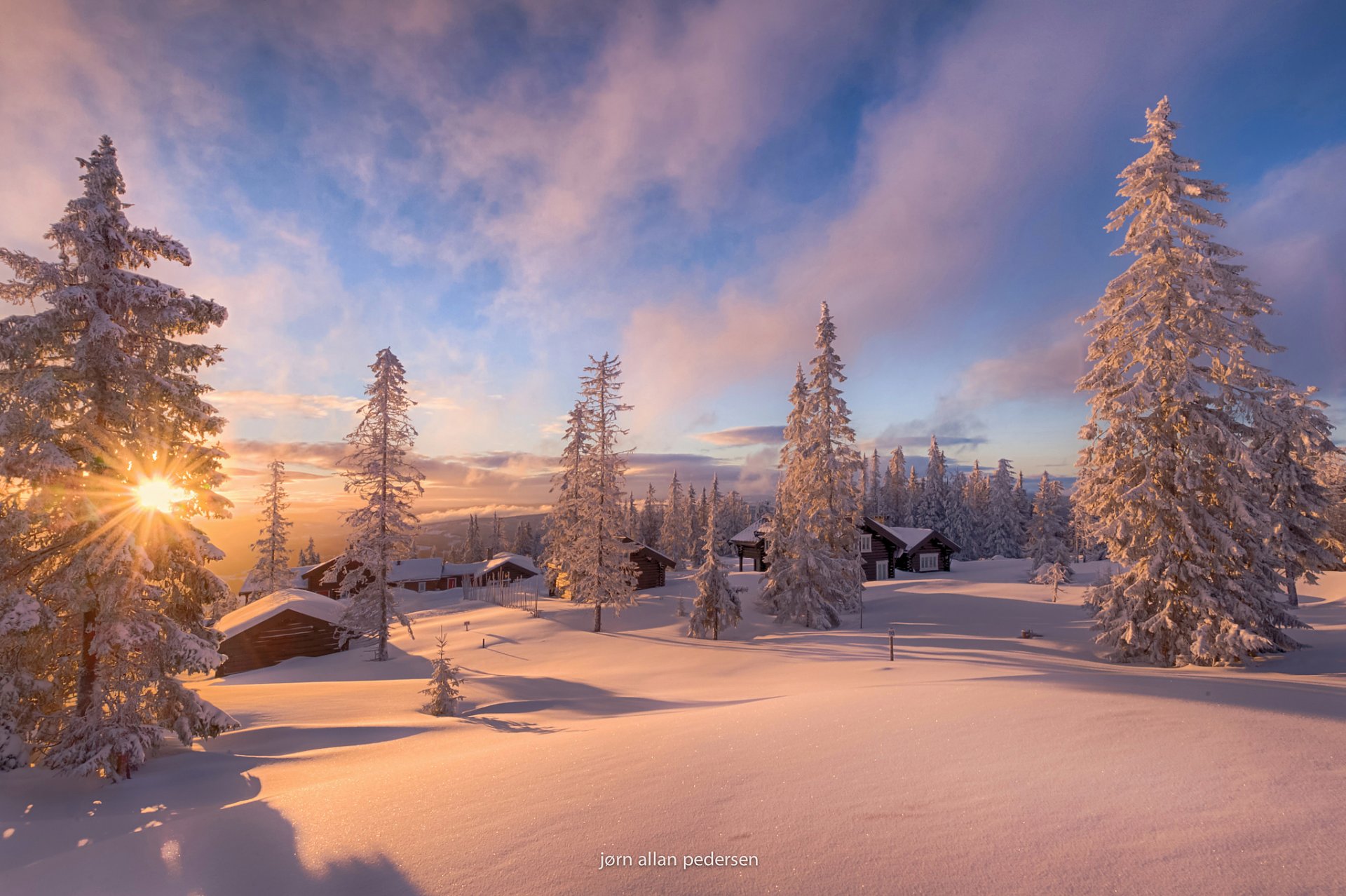 noruega invierno casa nieve sol rayos luz