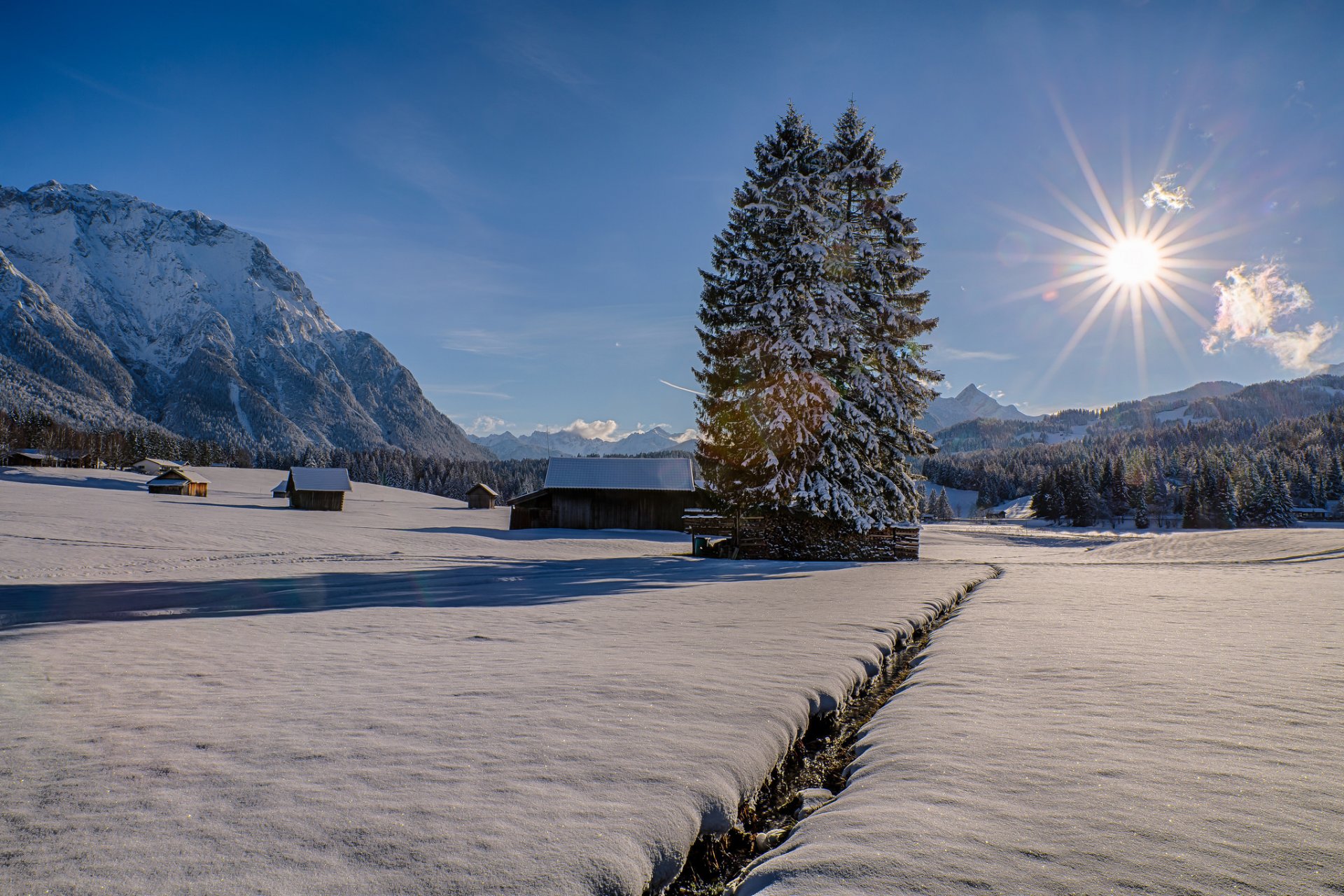 allemagne bavière montagnes arbres maison hiver neige