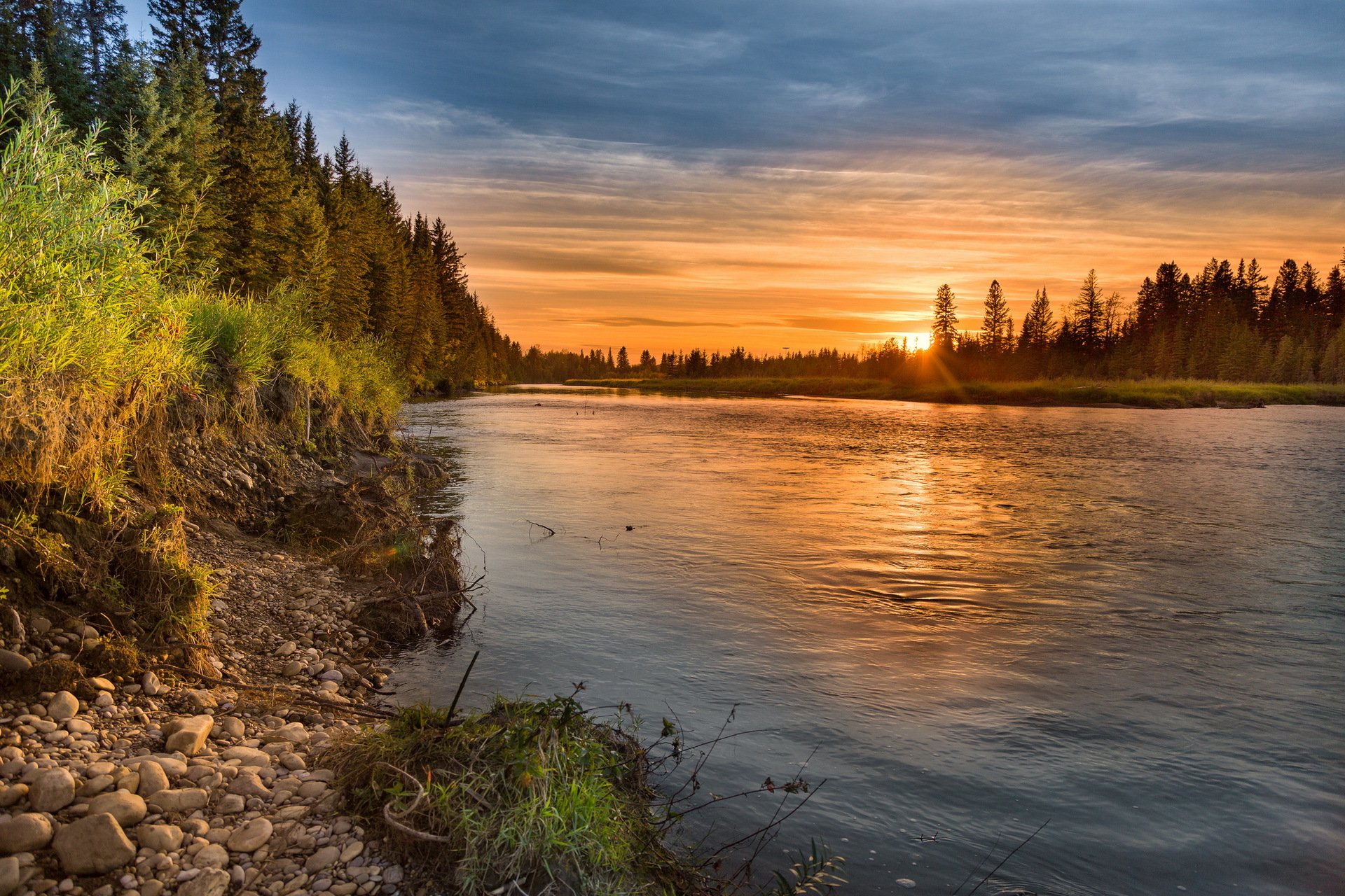 river sunset landscape