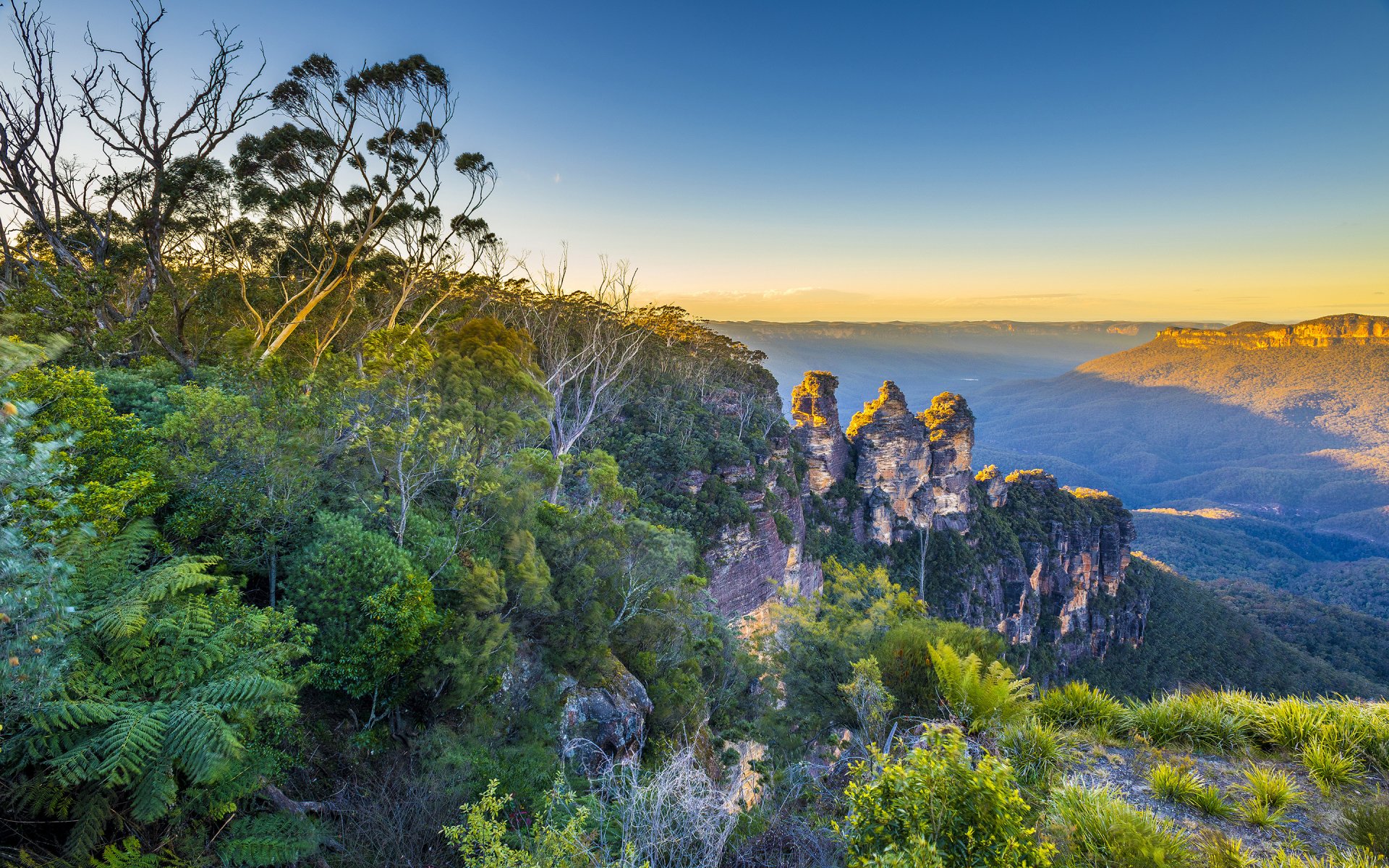 the blue mountains new south wales australia sky horizon sunset mountain plants valley haze