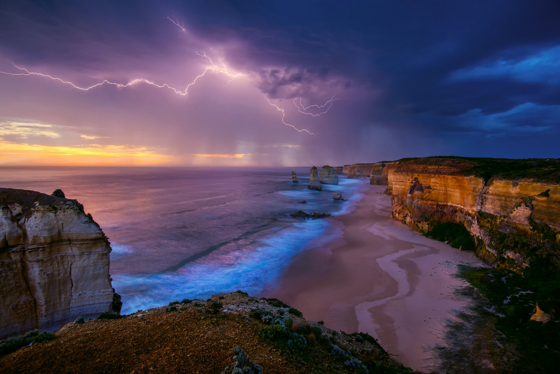 australie mer côte roches ciel tempête orage foudre