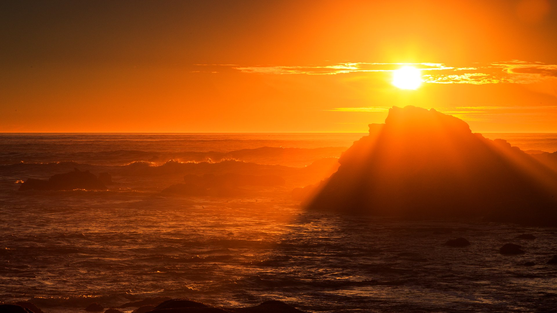 ky sun sunset sea waves storm rock