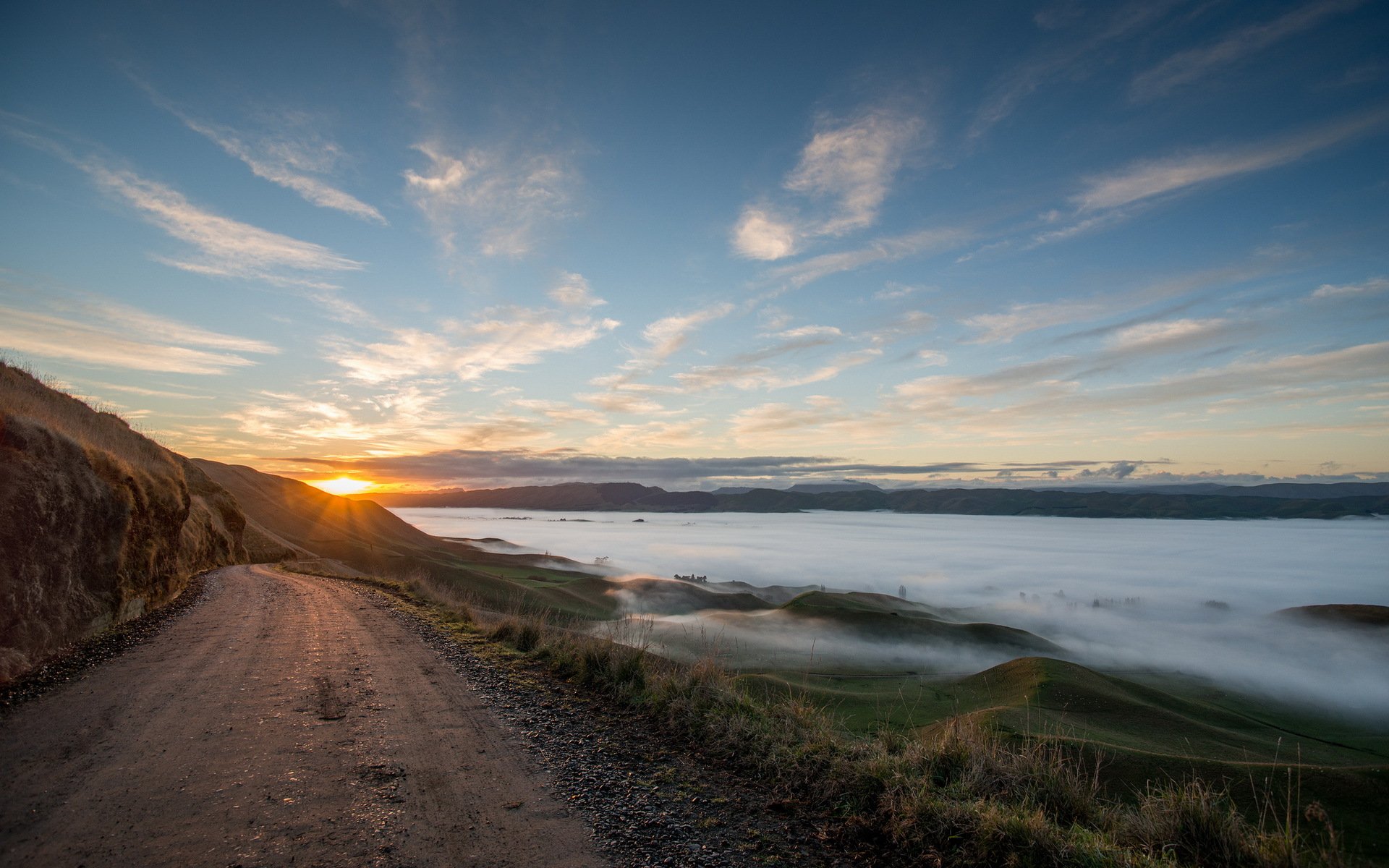 berge straße sonnenuntergang landschaft