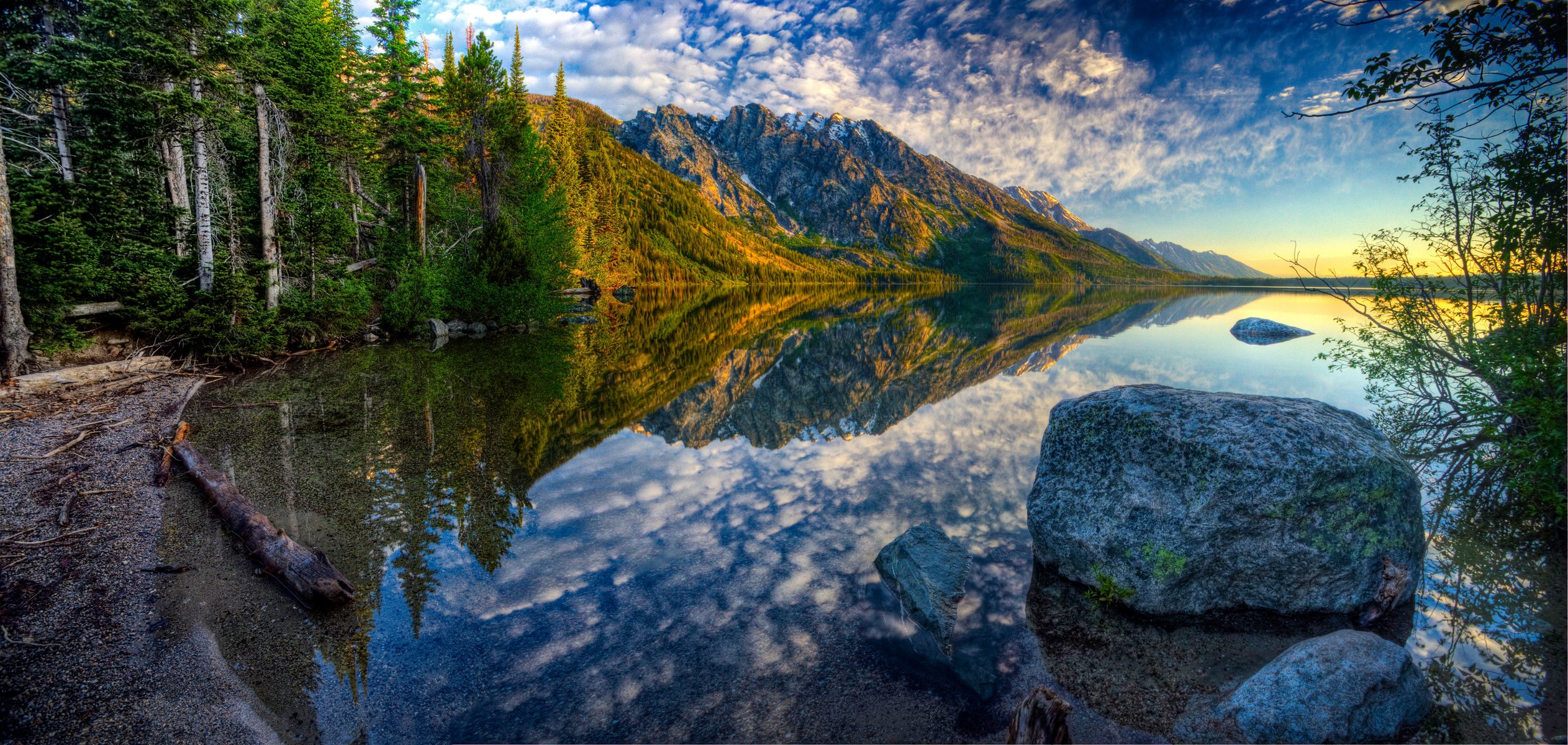 jenny lake вайоминг сша небо горы лес осень озеро камень hdr