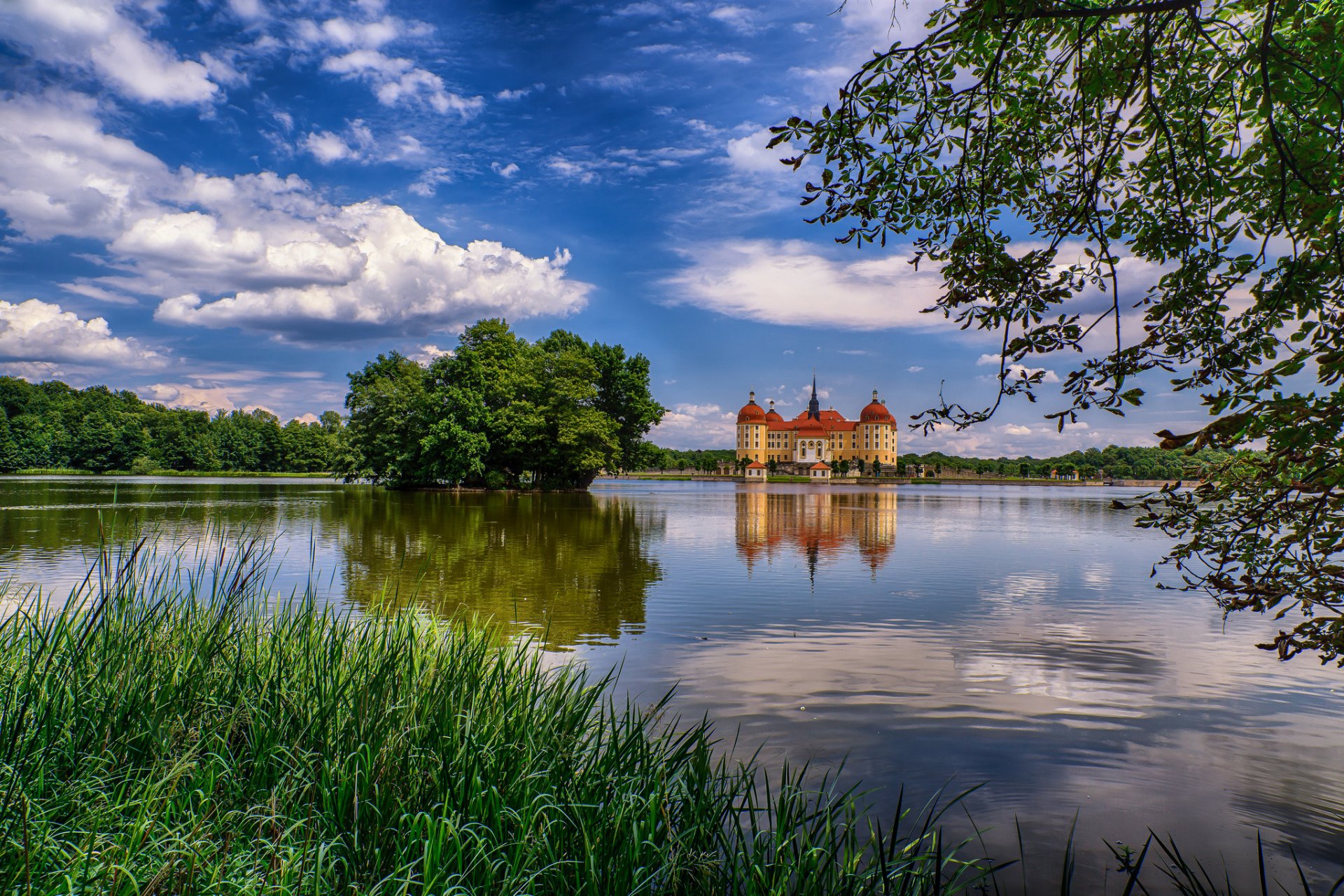 moritzburg sachsen deutschland himmel see schloss turm bäume