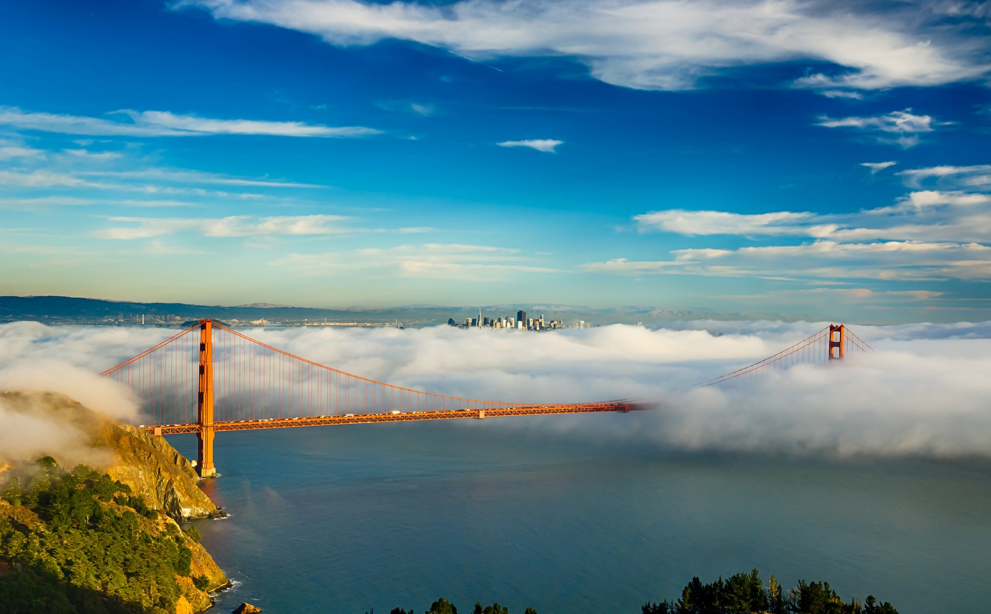 san francisco puente golden gate cielo bahía nubes niebla ciudad