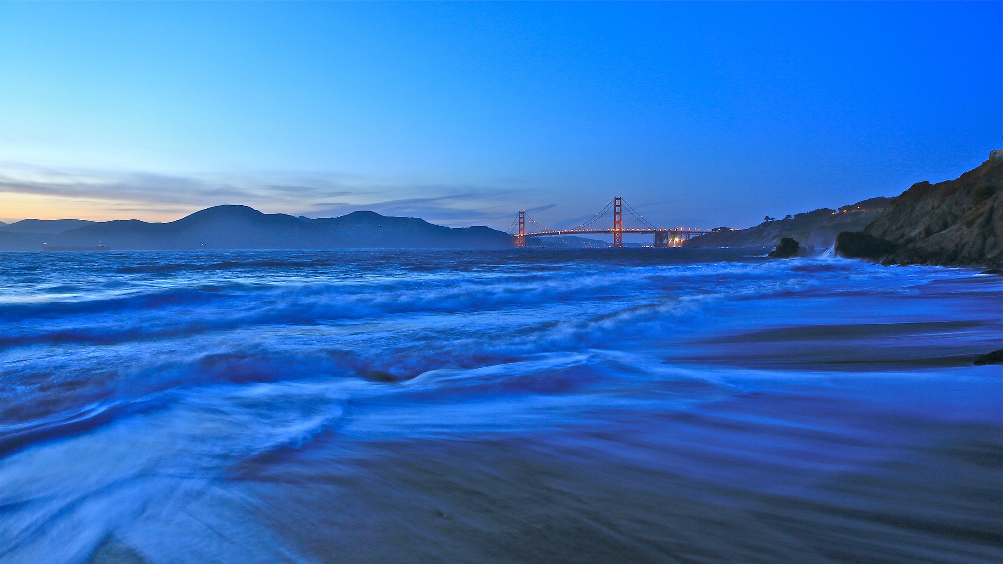 río puente luces amanecer