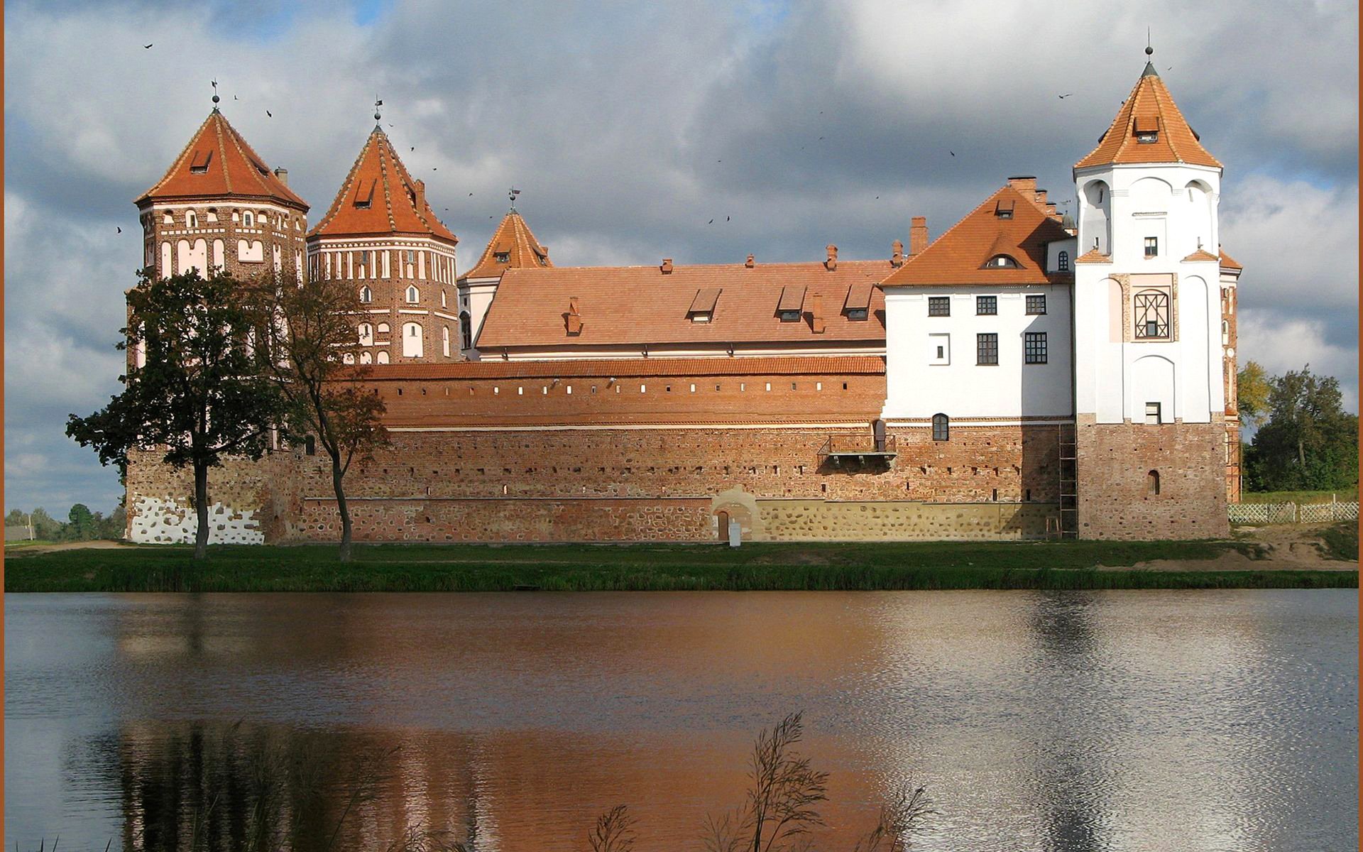 belarus sky clouds mir castle tower river