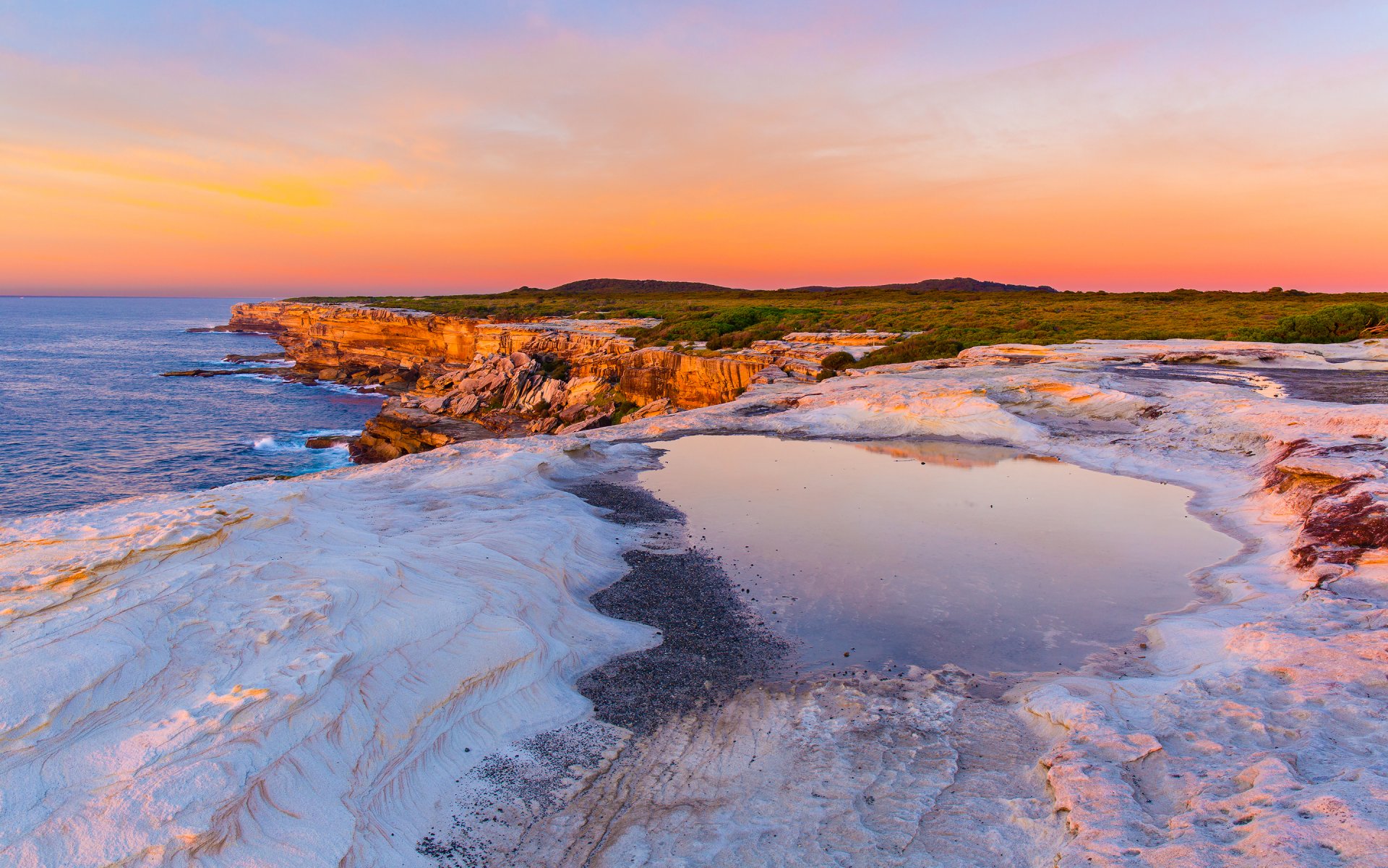 australia cabo solander cielo nubes puesta de sol mar rocas horizonte