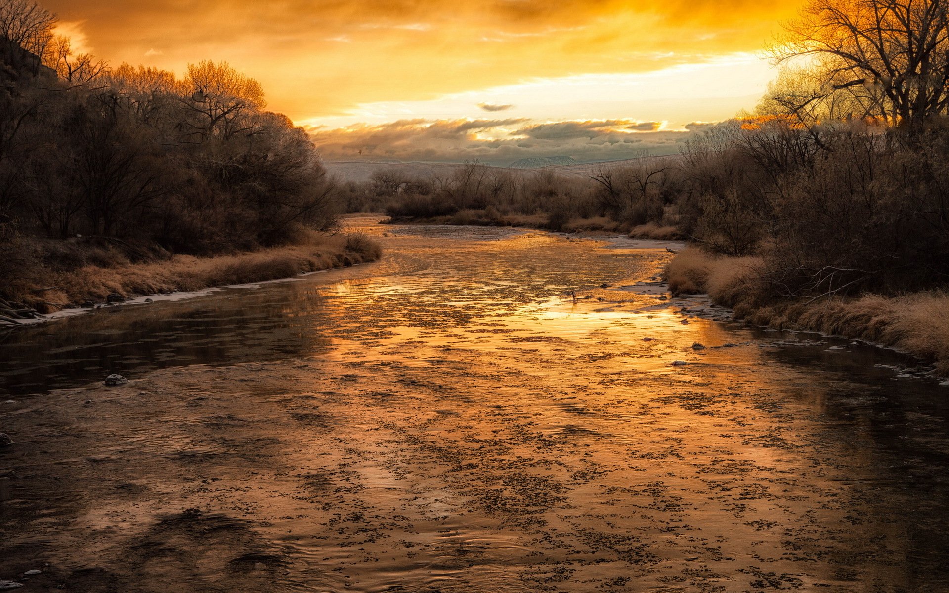 coucher de soleil rivière nature paysage