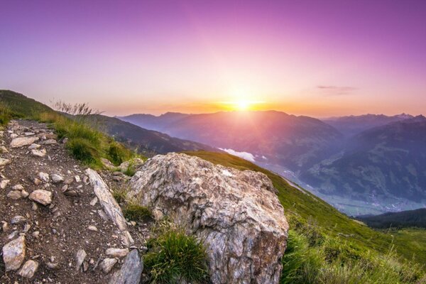 Alpine dawn. Beautiful mountain landscape