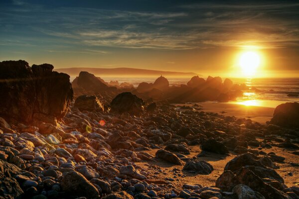 Sunny sunrise on the seashore