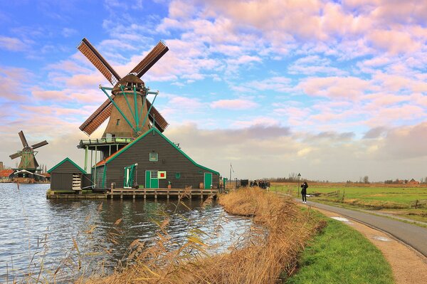 Netherlands windmill goes into the clouds