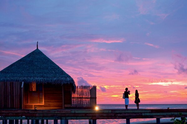 Alone with your beloved and pink sunset