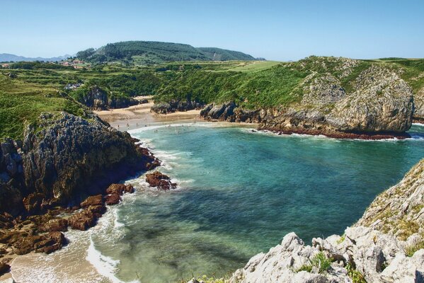 The coast is beautiful with a view of beautiful rocks