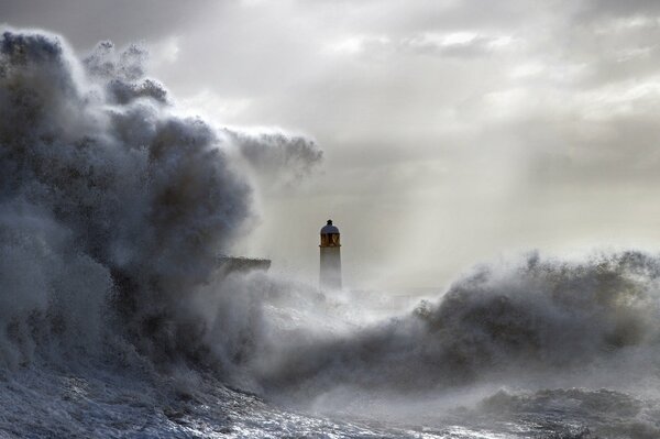 The lighthouse was hit by a storm