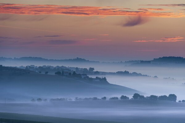 Landscape in Macerata with fog