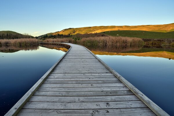 Pont de paysage magnifique sur le lac