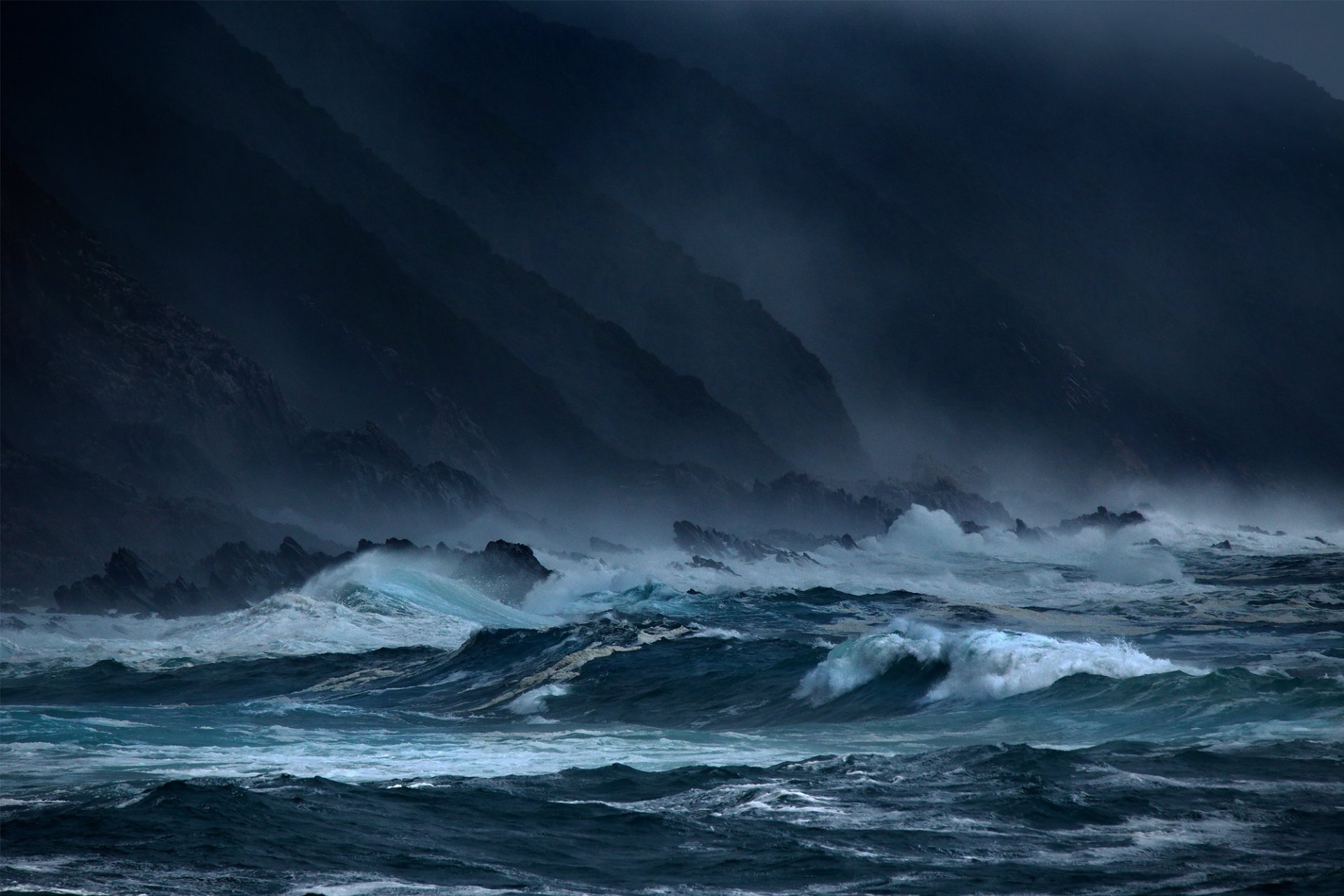 george veltche costa oceano rocce mare paesaggio onde tempesta rocce tempesta scuro blu crepuscolo cielo sera cielo scuro