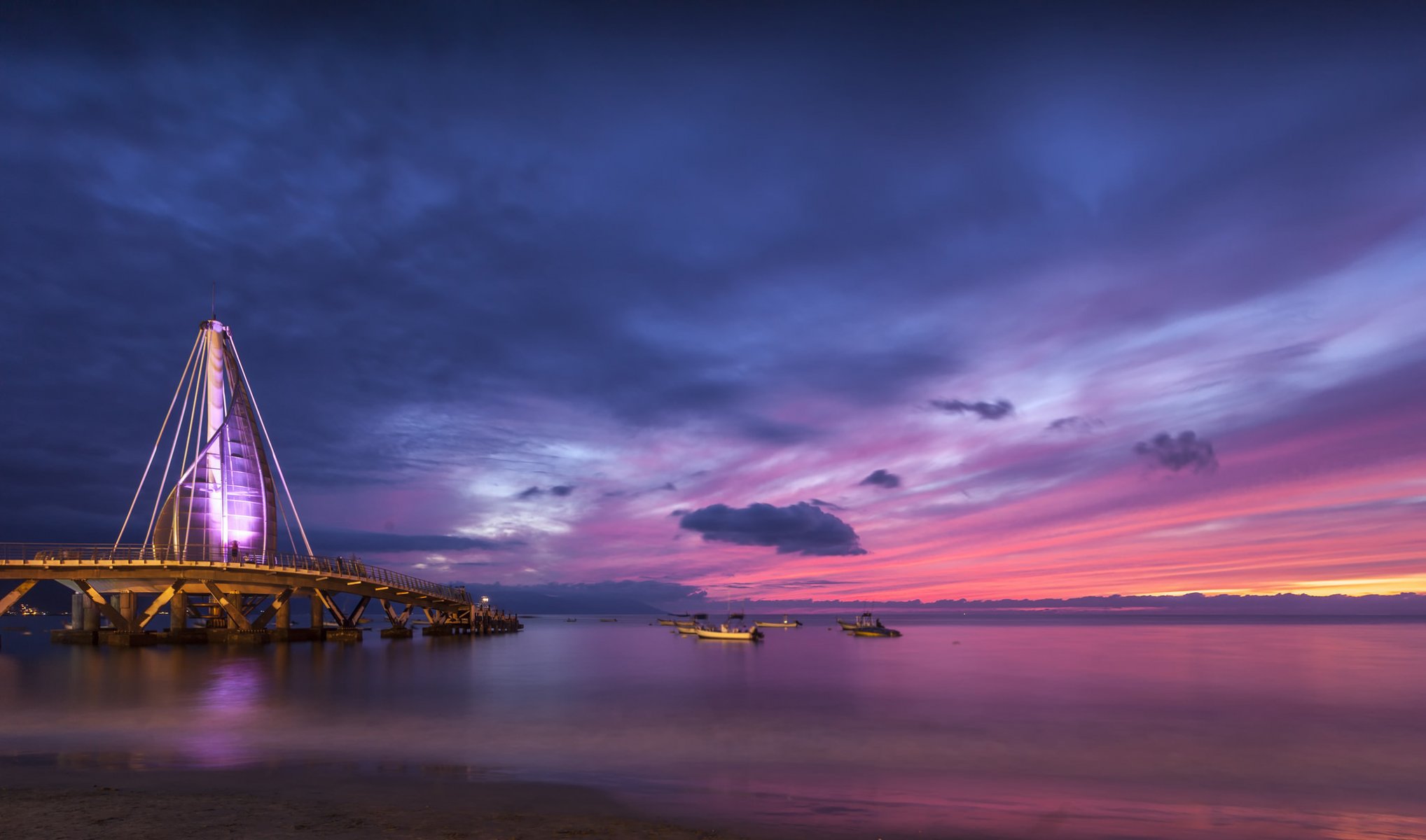 mexico ocean coast coast bridge illumination evening sunset sky clouds cloud