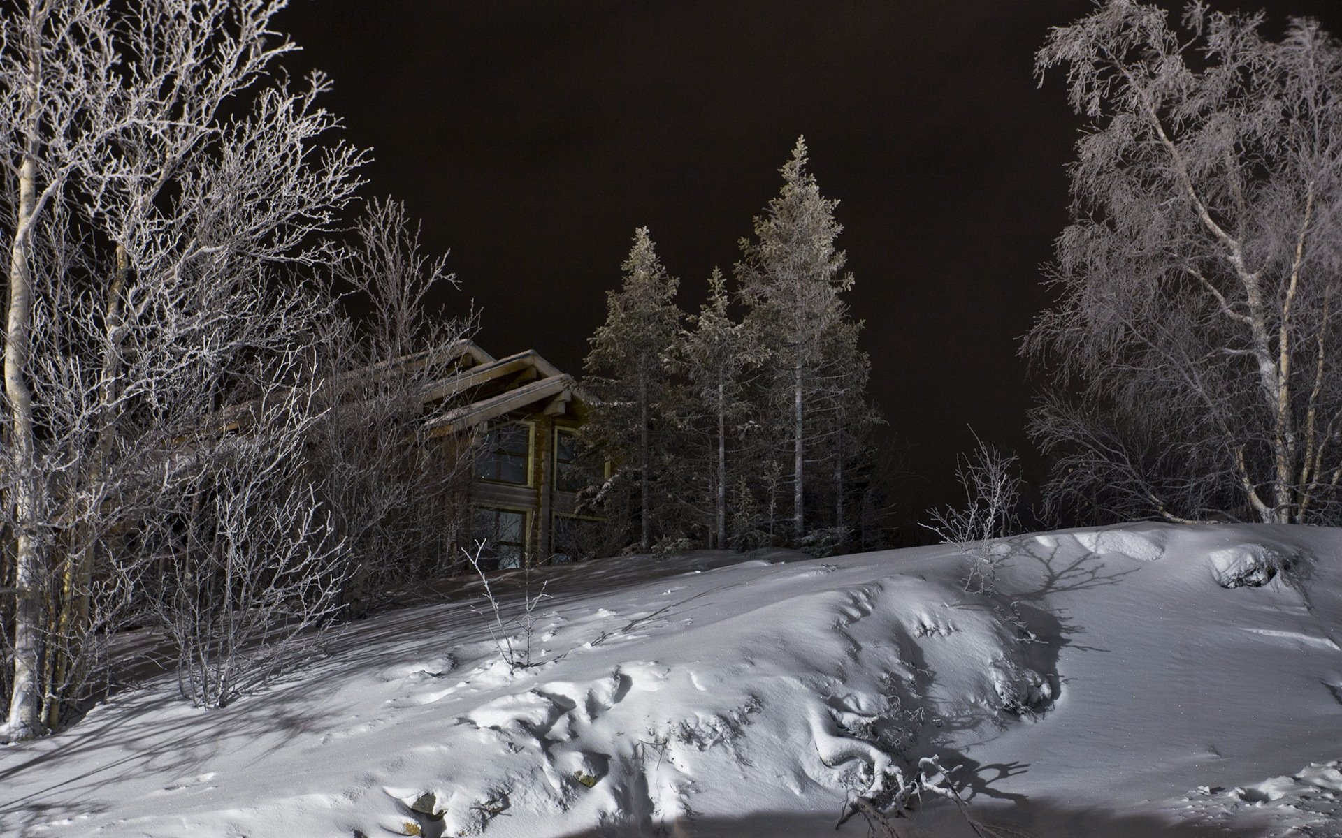 nuit hiver maison neige