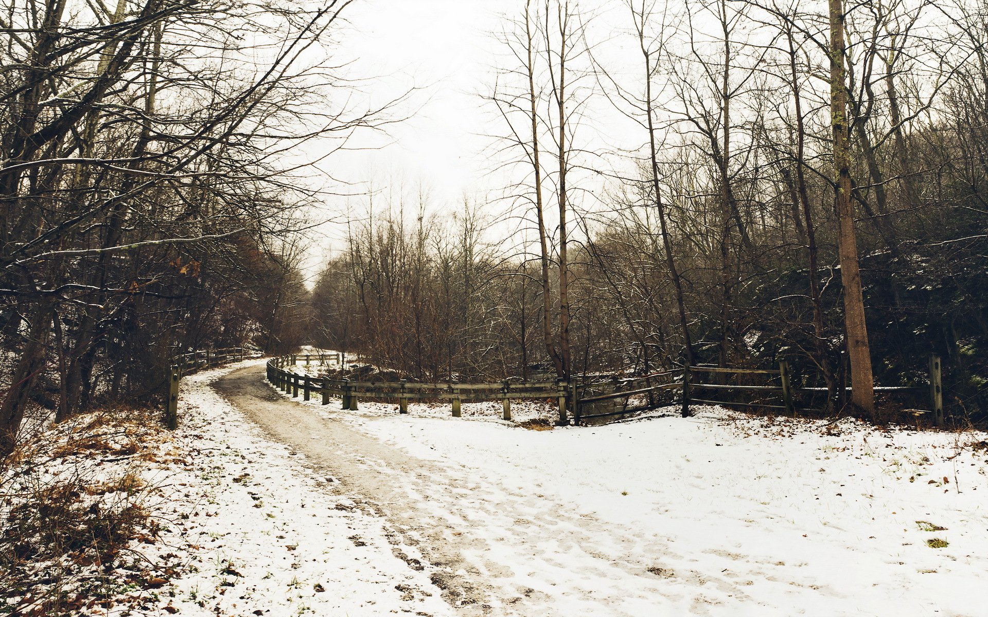 winter road fence landscape