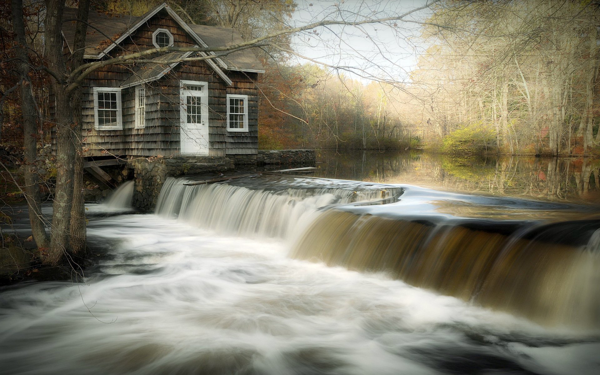 haus fluss wasserfall landschaft