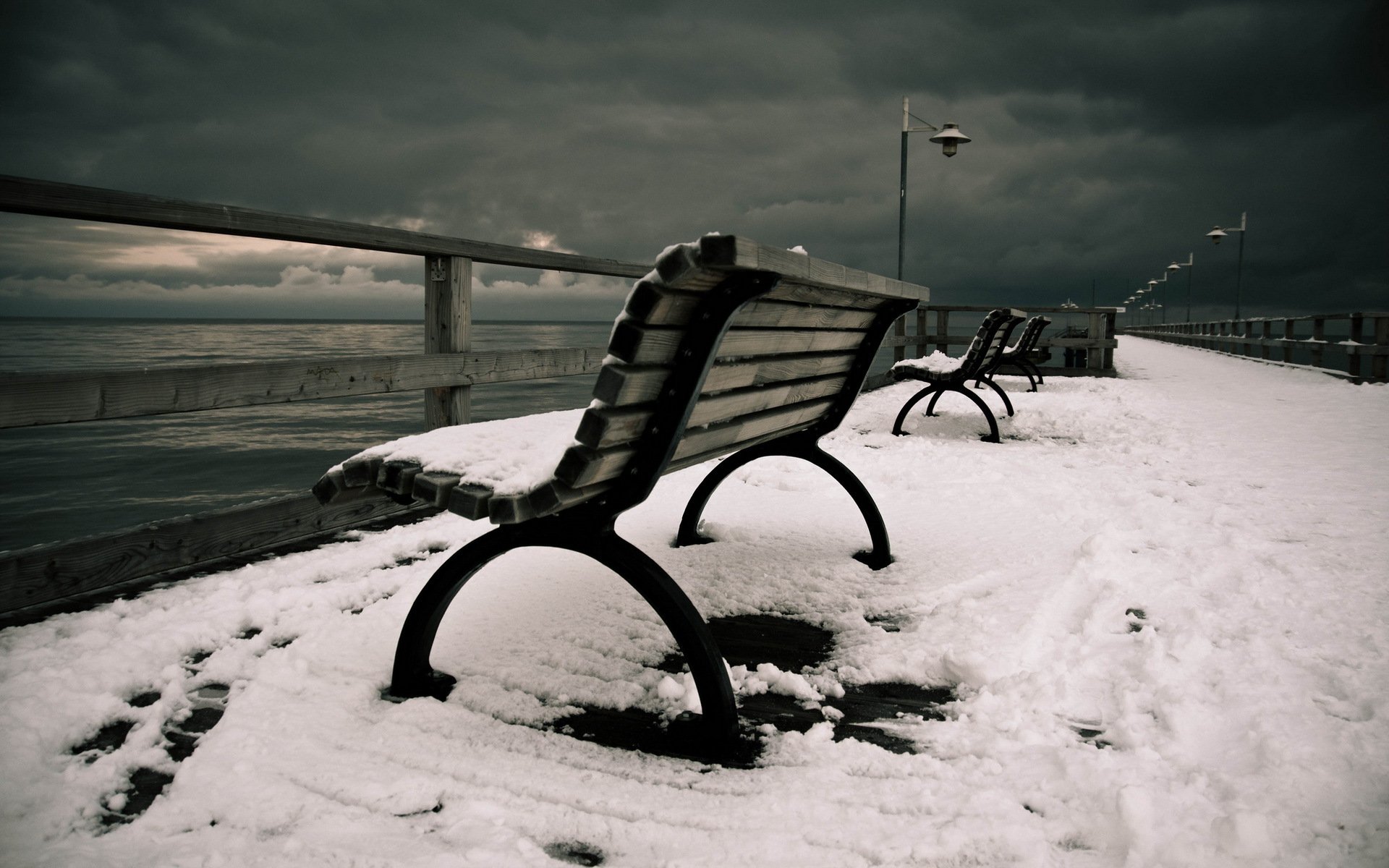 bancs mer neige paysage