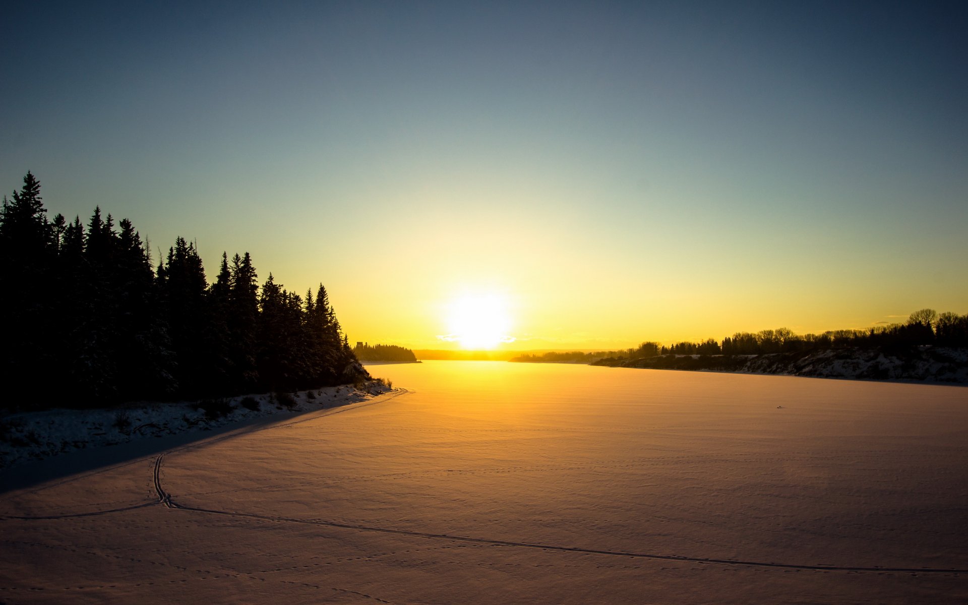 puesta de sol campo invierno