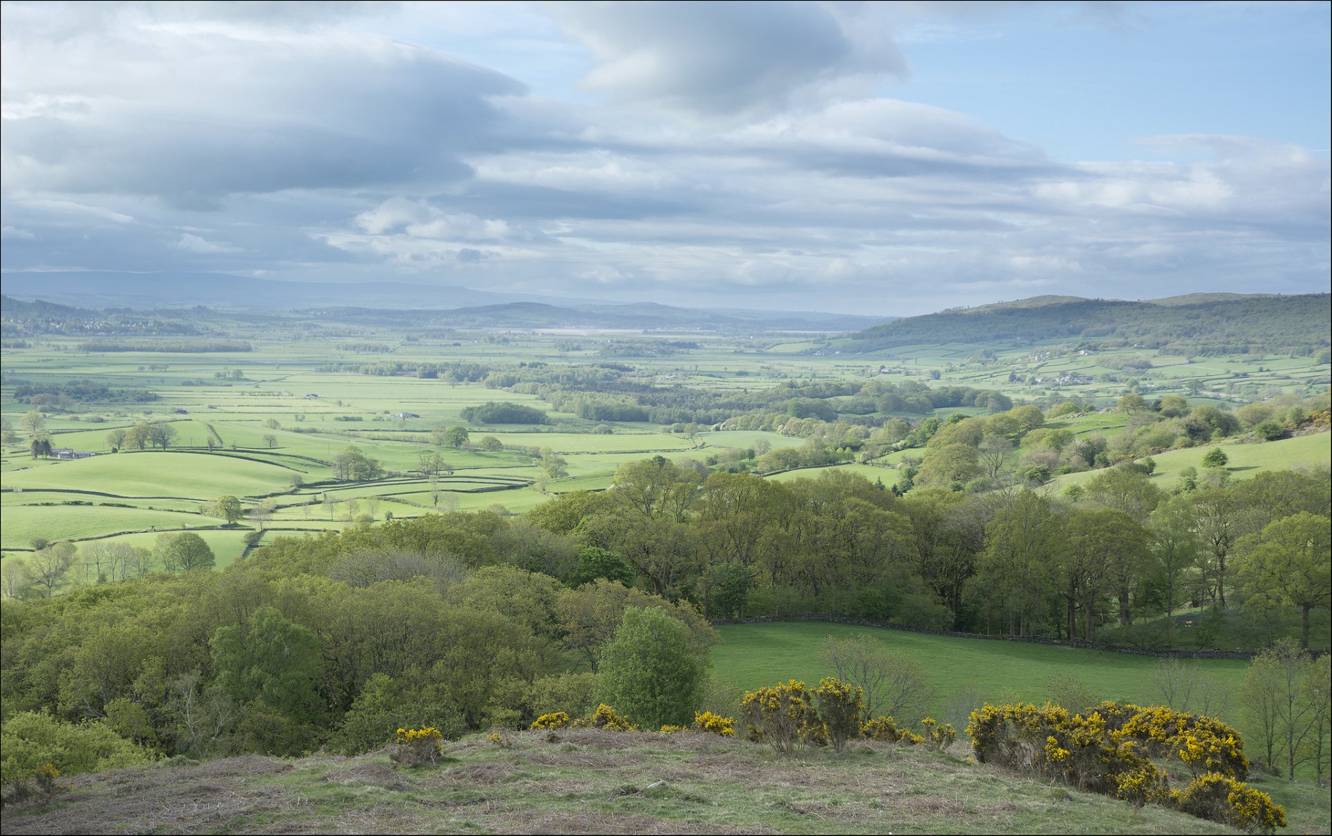 collines champs arbres nuages