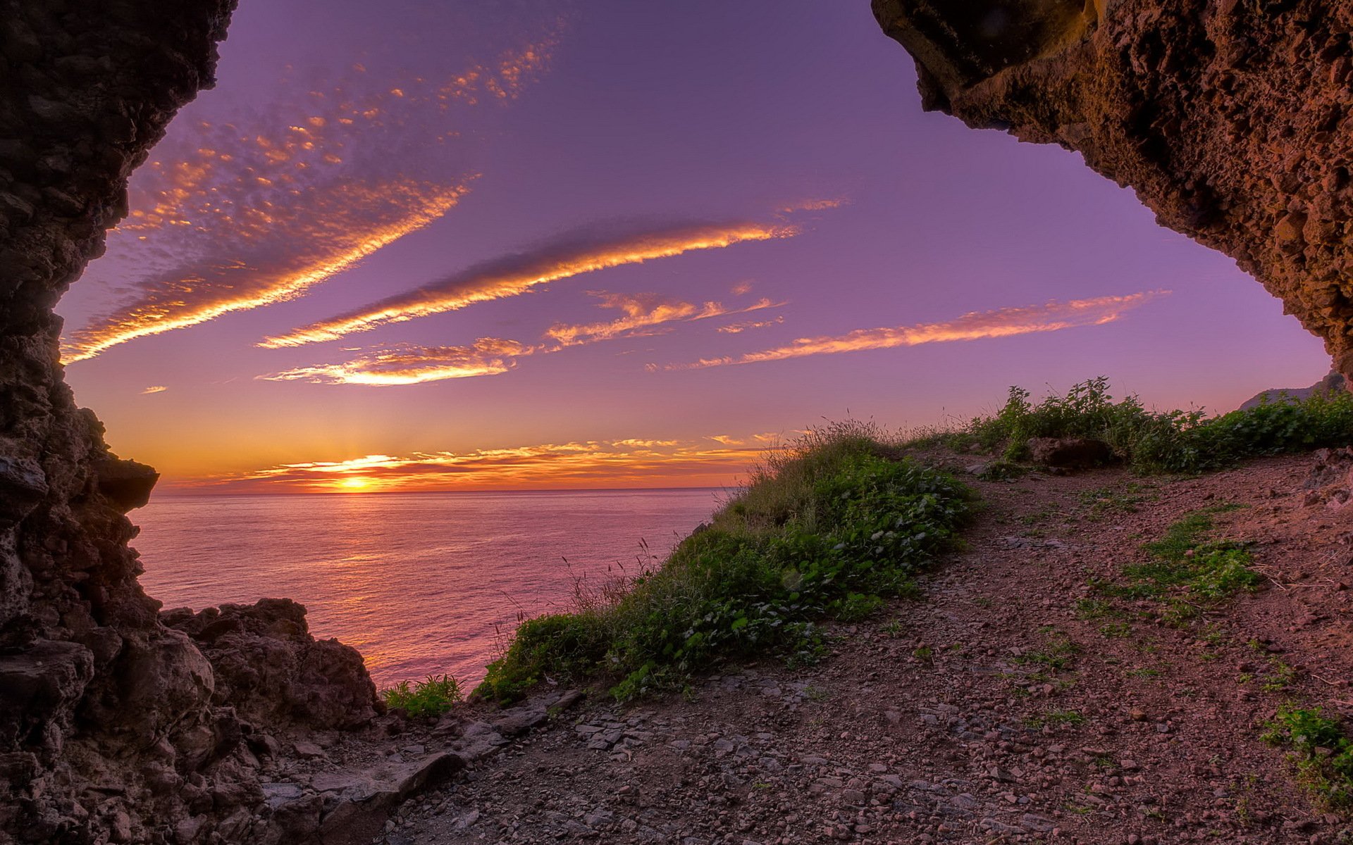 tramonto mare rocce paesaggio