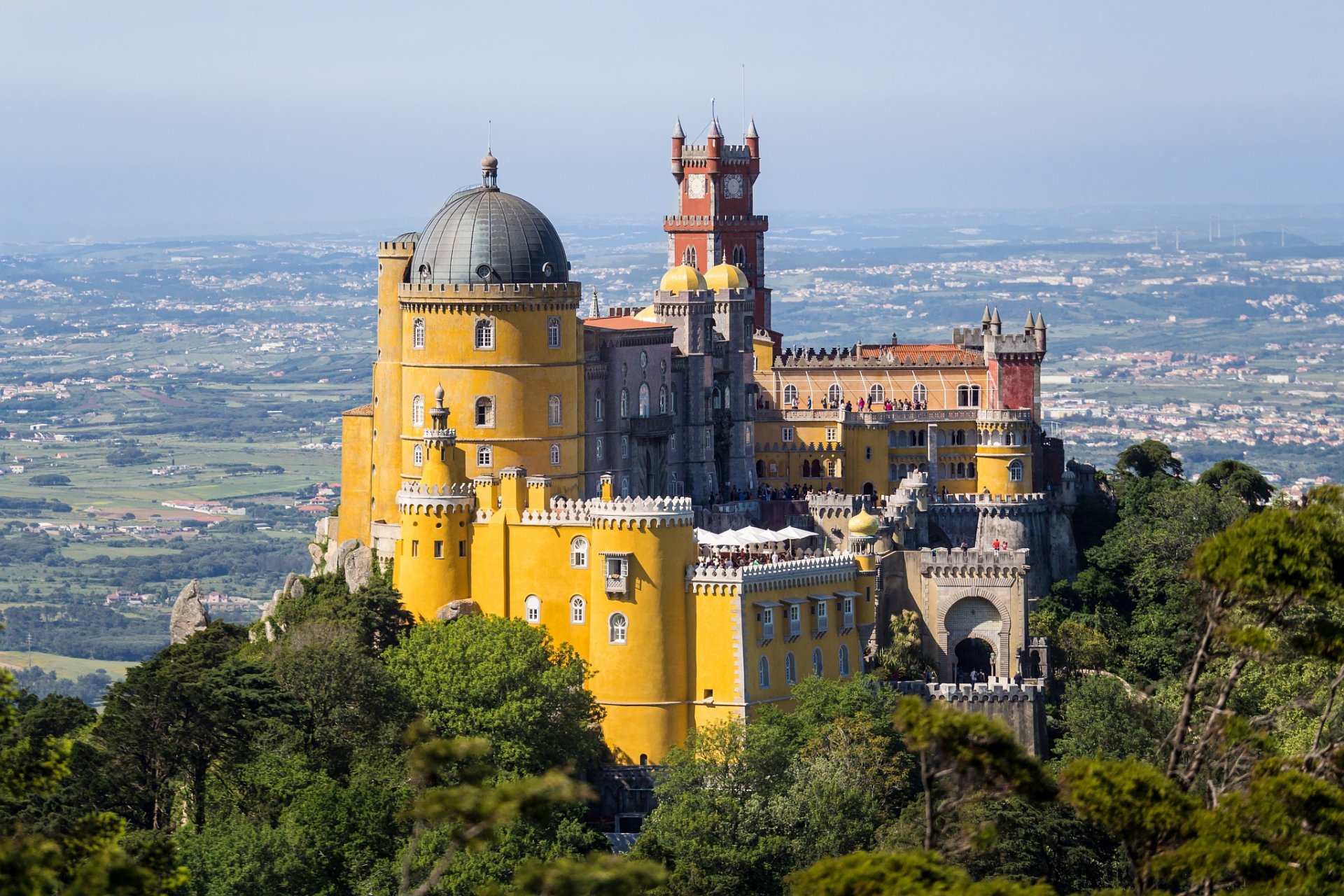 portugal pena palace sky valley mountain castle tower dome