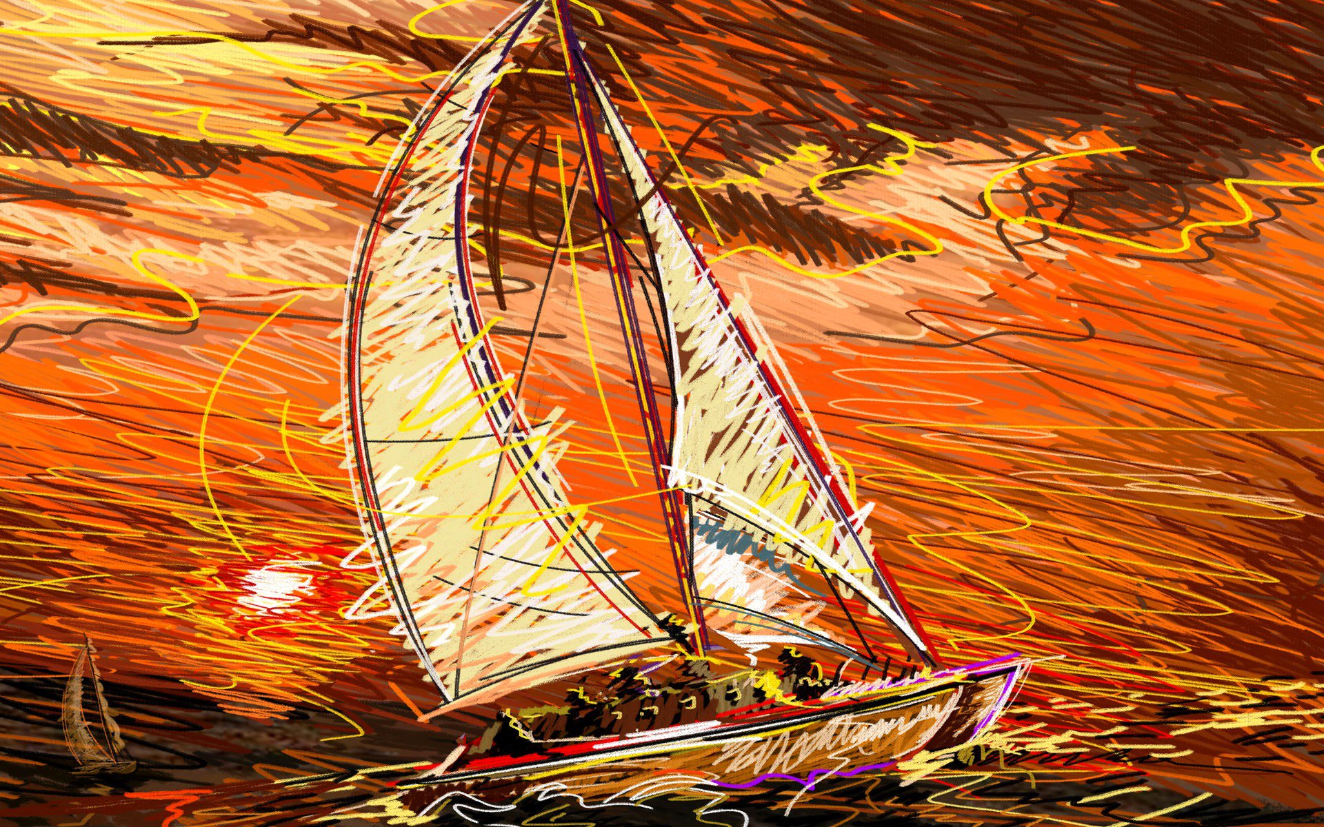 ky clouds sunset sea boat yacht sail vector