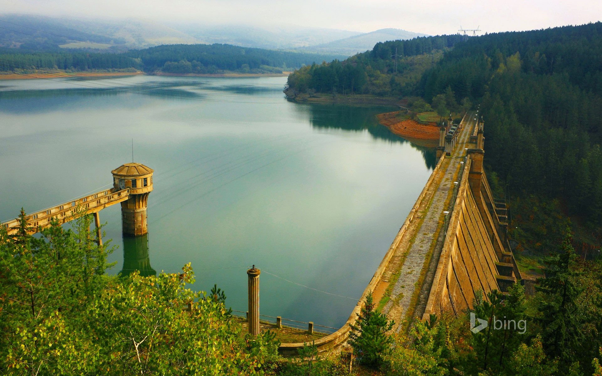 truma bulgaria dam mountain forest nature tower