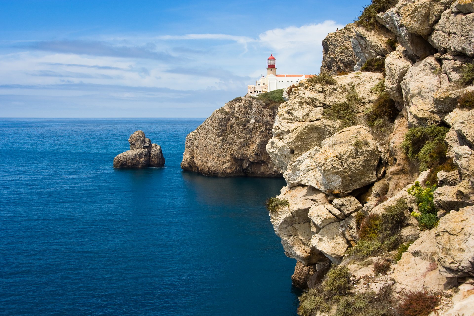 pokrywa w algarve portugalia ocean atlantycki latarnia morska płaskowyże i skały natura krajobraz płaskowyże i skały