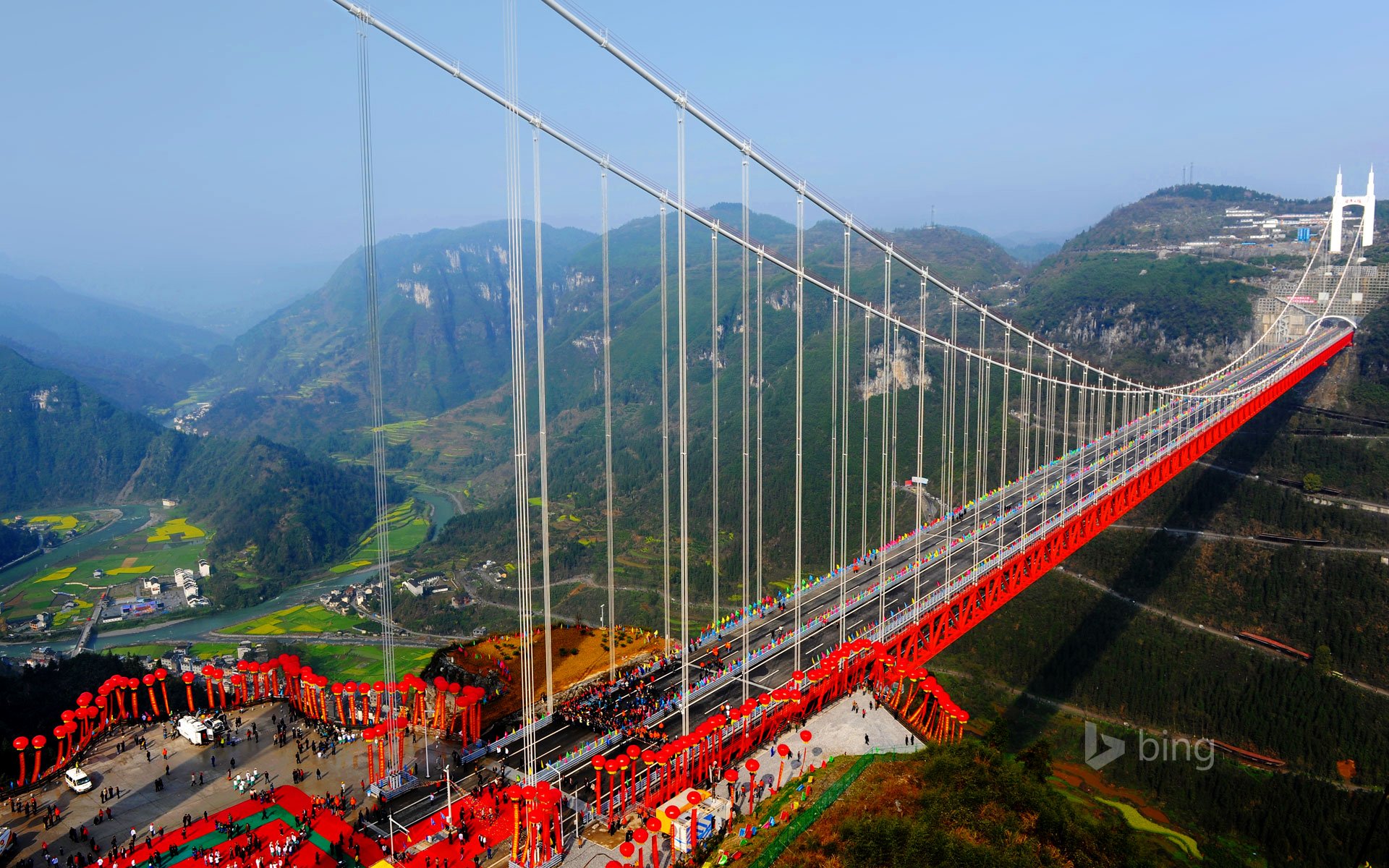 puente de aizhai provincia de hunan china cielo montañas río bosque puente